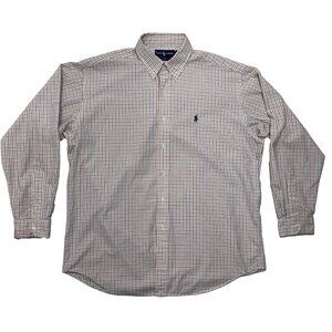 Polo Ralph Lauren Mens Long Sleeve Button Down Shirt Orange and Blue Checked